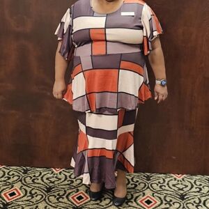 Orange and White Asymmetrical Maxi Sundress